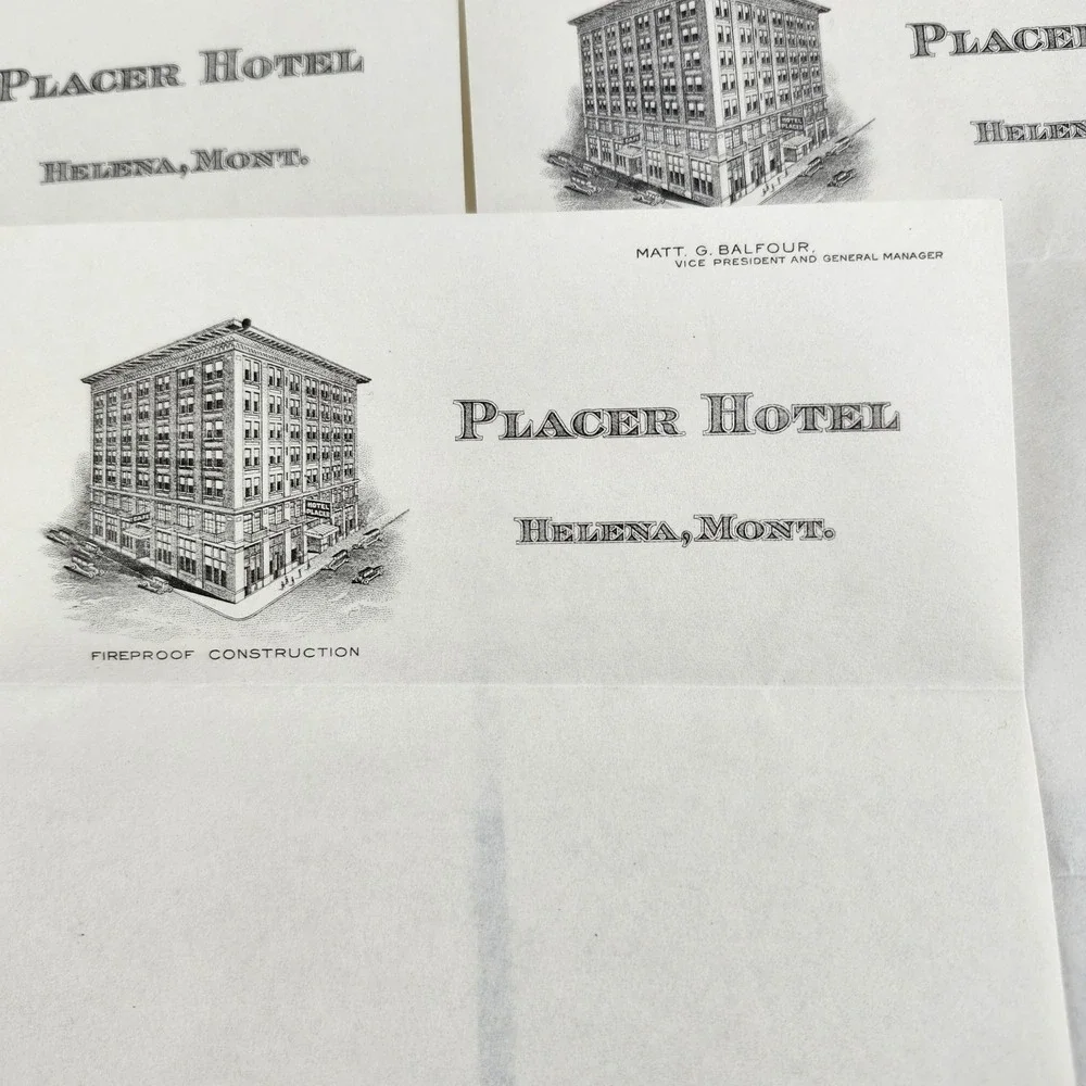Vintage Placer Hotel Helena‎ Montana Architecture Letterhead Stationery Set